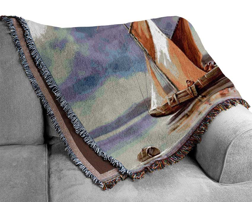 Preparing to dock boat illustration Woven Blanket