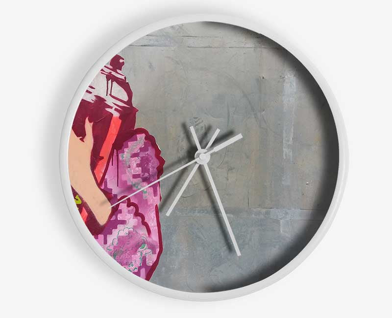 Woman hugging the spray can Clock - Wallart-Direct UK