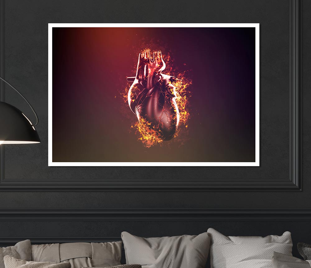 Flaming Heart Print Poster Wall Art