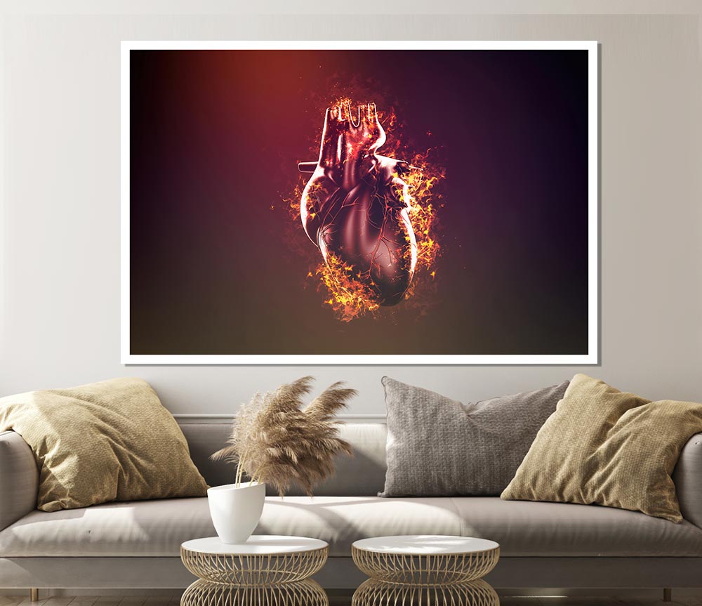 Flaming Heart Print Poster Wall Art