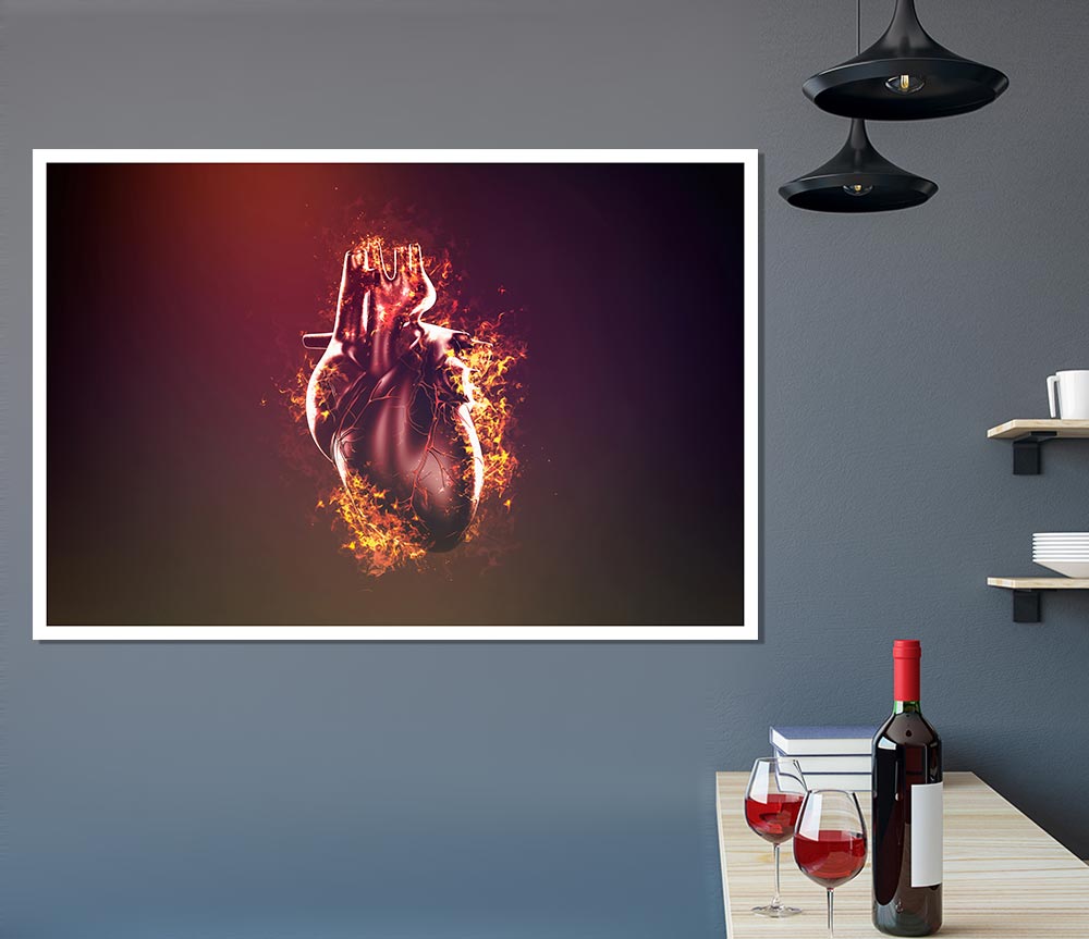 Flaming Heart Print Poster Wall Art