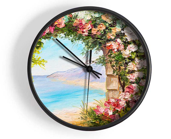 Floral View Of The Cove Watercolour Clock - Wallart-Direct UK