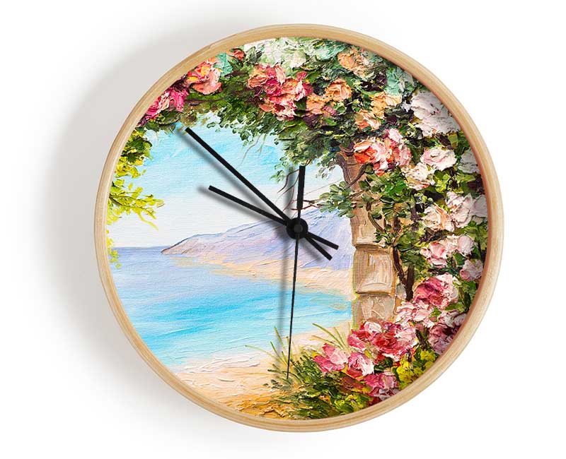 Floral View Of The Cove Watercolour Clock - Wallart-Direct UK