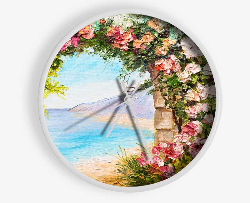 Floral View Of The Cove Watercolour Clock - Wallart-Direct UK