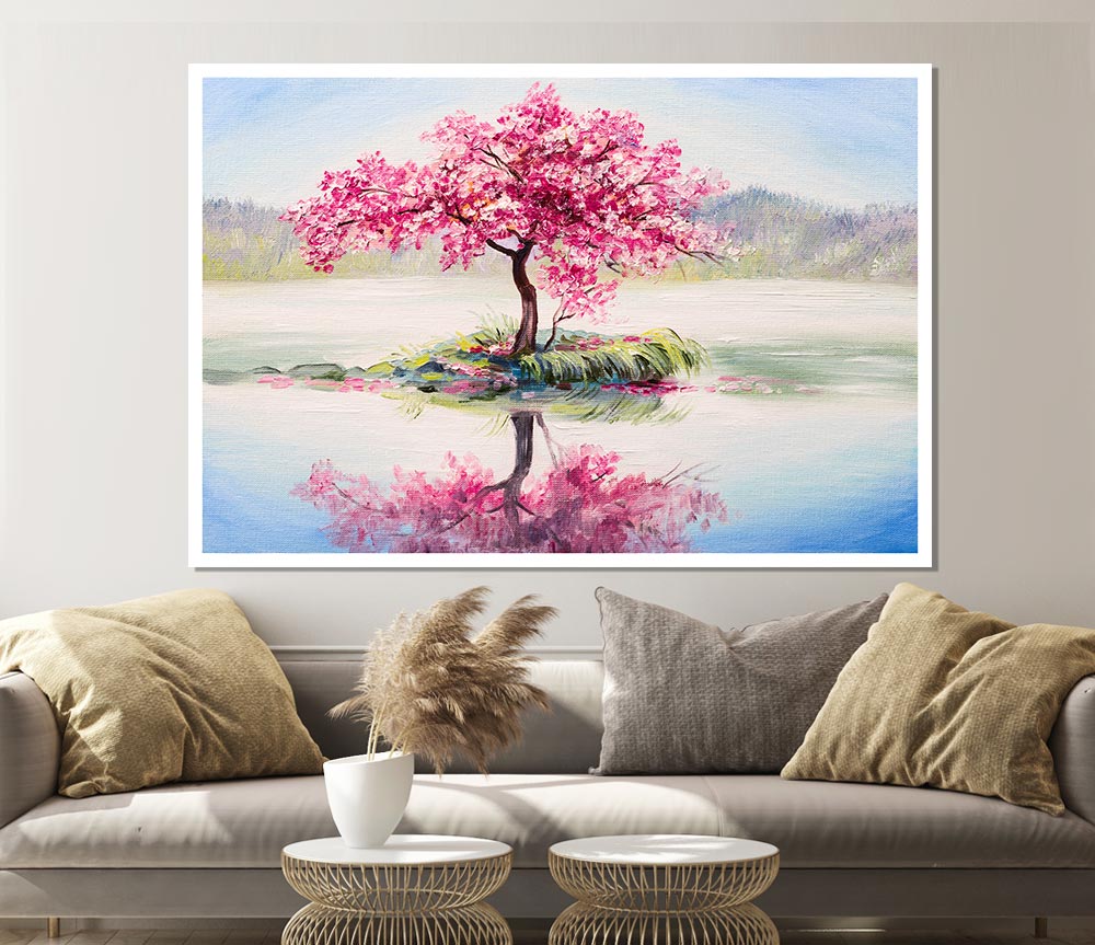 Lone Pink Blossom Tree Print Poster Wall Art