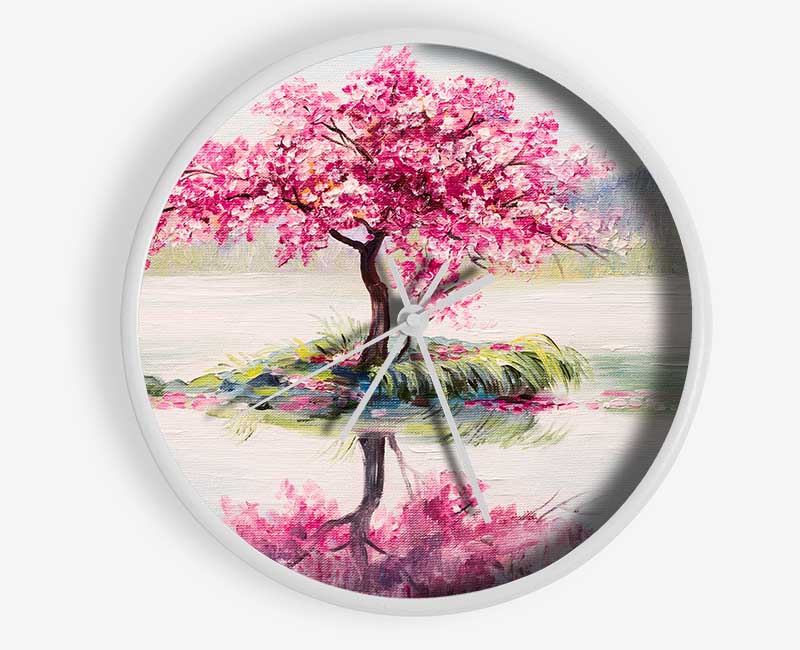 Lone Pink Blossom Tree Clock - Wallart-Direct UK