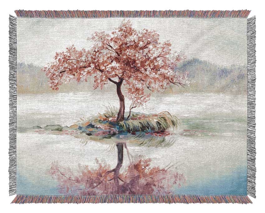 Lone Pink Blossom Tree Woven Blanket