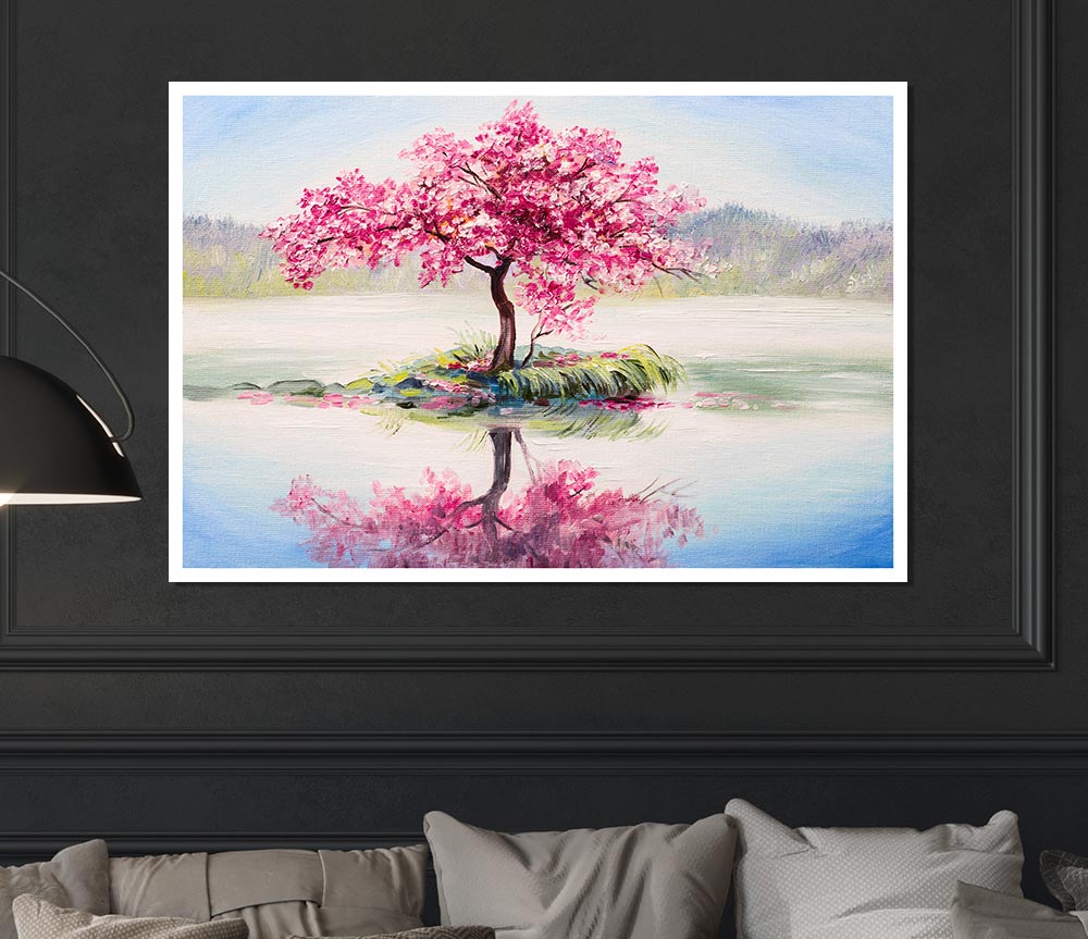 Lone Pink Blossom Tree Print Poster Wall Art