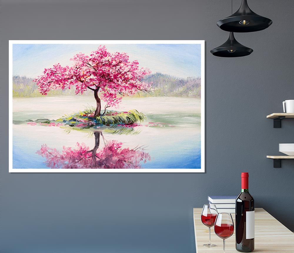 Lone Pink Blossom Tree Print Poster Wall Art