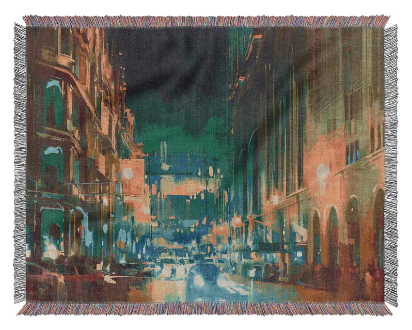 Busy Night Traffic Watercolour Woven Blanket