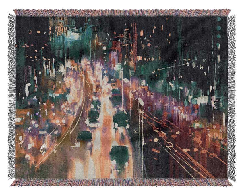 Busy Night Traffic Lights Watercolour Woven Blanket