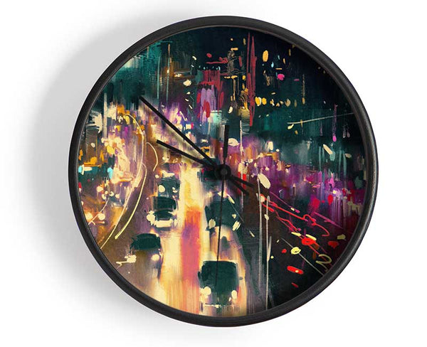 Busy Night Traffic Lights Watercolour Clock - Wallart-Direct UK