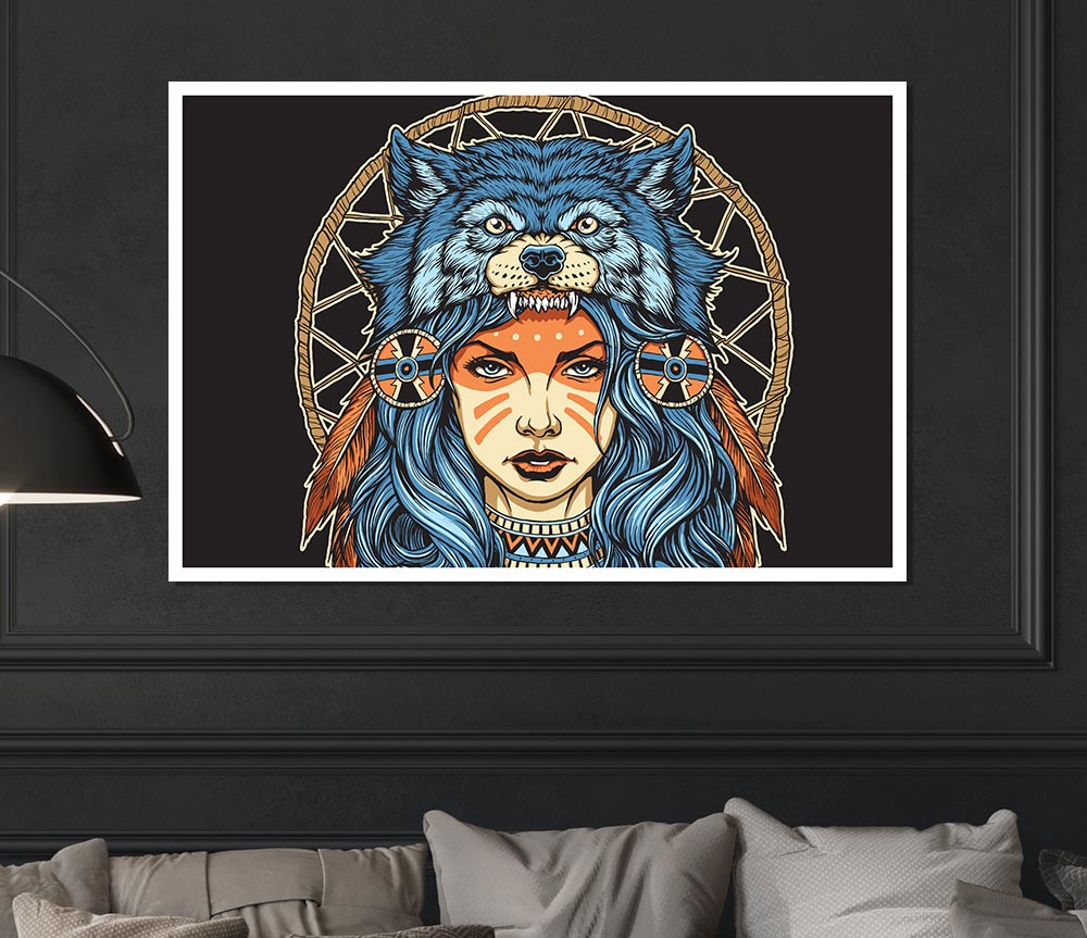 Wolf Head Woman Print Poster Wall Art