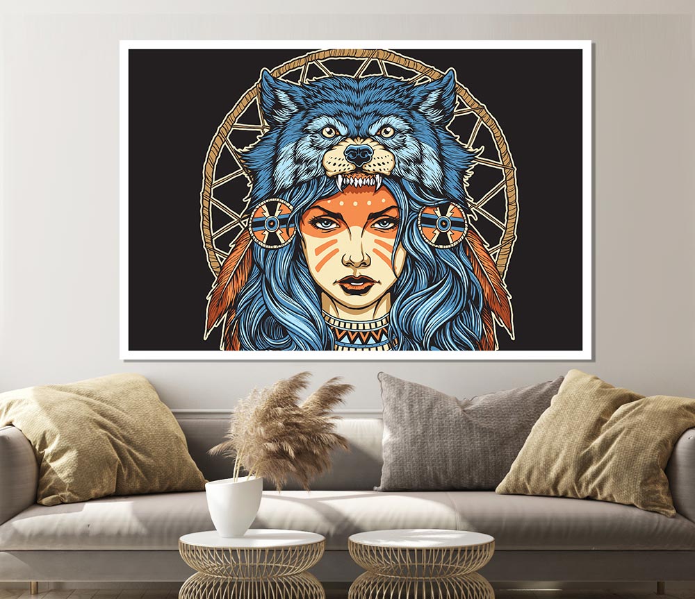 Wolf Head Woman Print Poster Wall Art