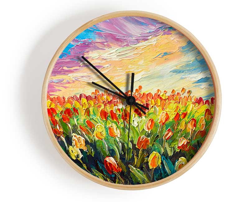 Field Of Stunning Tulips Clock - Wallart-Direct UK