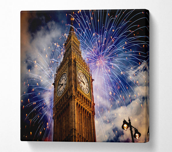 A Square Canvas Print Showing Big Ben On New Years Square Wall Art