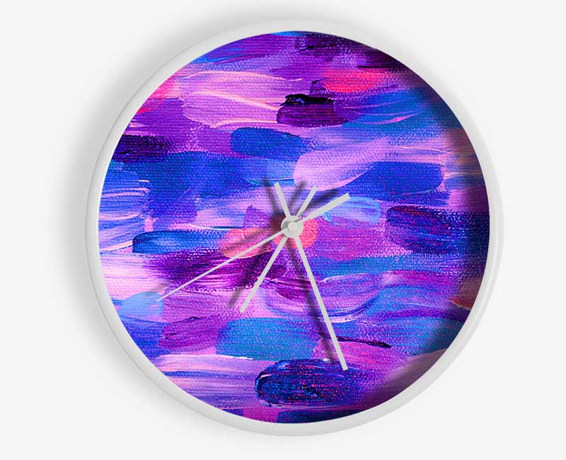 Purple And Lilac Brush Strokes Clock - Wallart-Direct UK