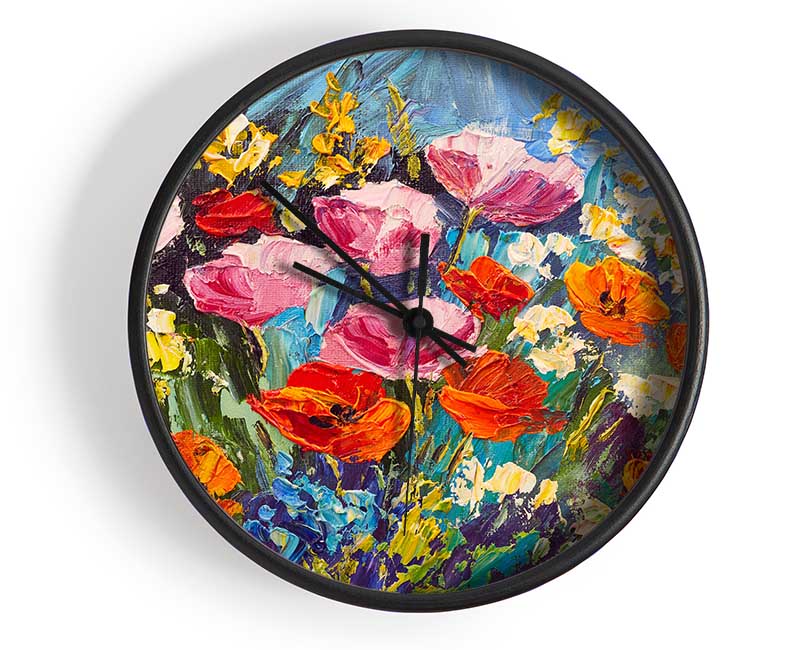 Mixed Poppies In The Sun Clock - Wallart-Direct UK