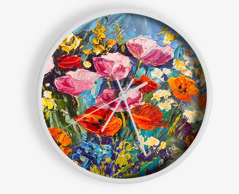 Mixed Poppies In The Sun Clock - Wallart-Direct UK