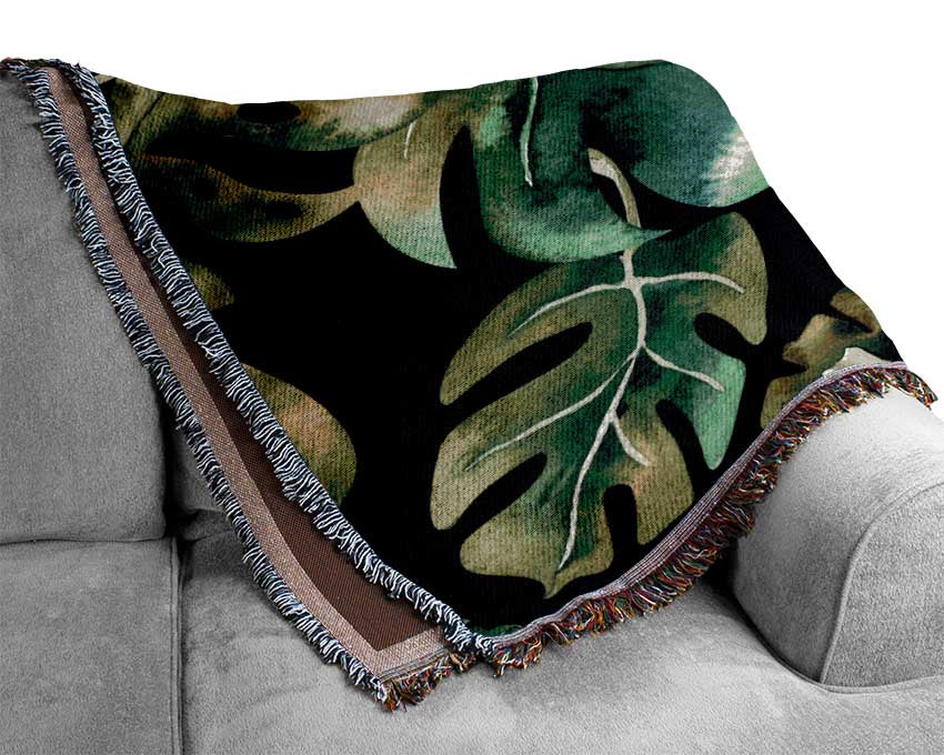 Monstera Mixed Leaves Woven Blanket