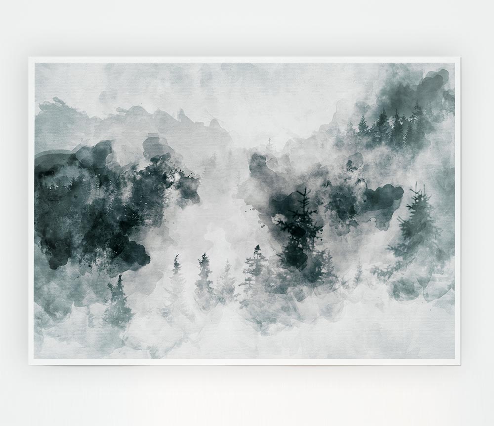 Watercolour Grey Forest Print Poster Wall Art