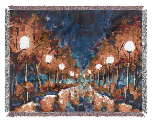 Streetlights At Night Gouche Woven Blanket