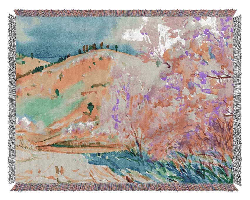 Pink Blossom Hilltops Woven Blanket