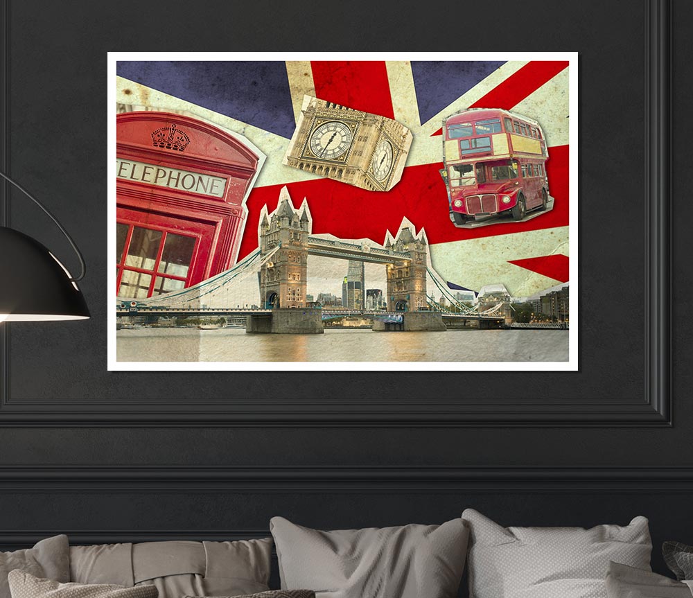 Union Jack London Icons Print Poster Wall Art