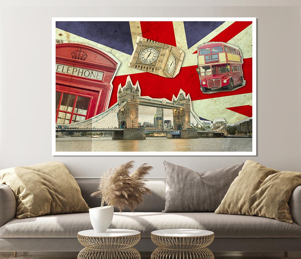 Union Jack London Icons Print Poster Wall Art