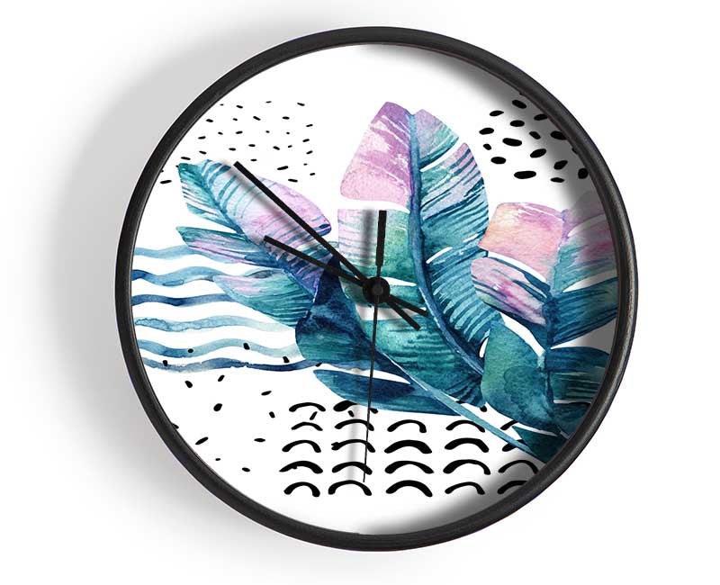 Green Leaves And Shapes Clock - Wallart-Direct UK