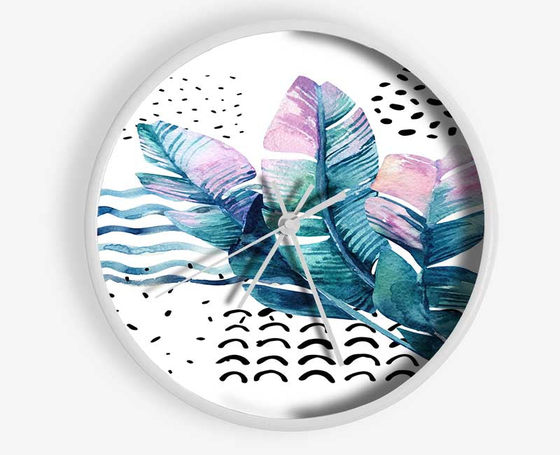 Green Leaves And Shapes Clock - Wallart-Direct UK