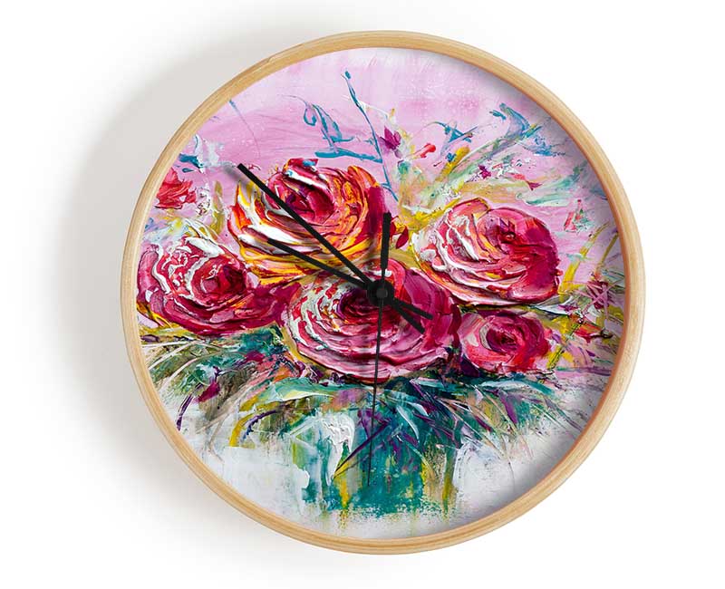 Hand Painted Flowers Clock - Wallart-Direct UK