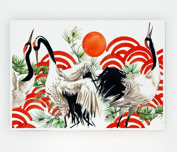 Japanese Stork Print Poster Wall Art