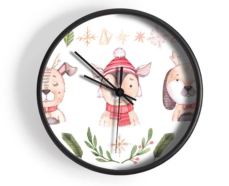 Three Woodlands Animals At Christmas Clock - Wallart-Direct UK