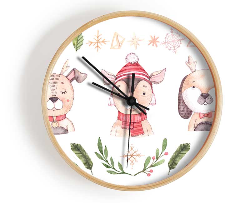 Three Woodlands Animals At Christmas Clock - Wallart-Direct UK