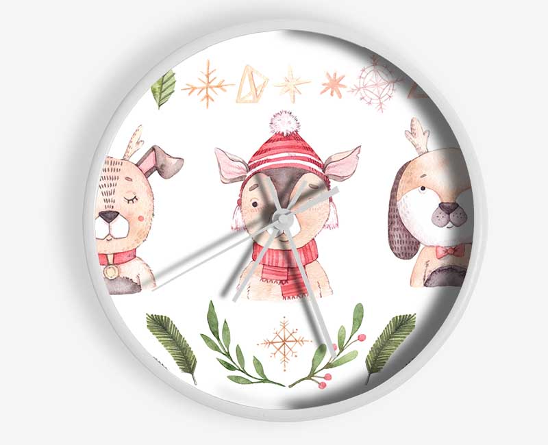 Three Woodlands Animals At Christmas Clock - Wallart-Direct UK