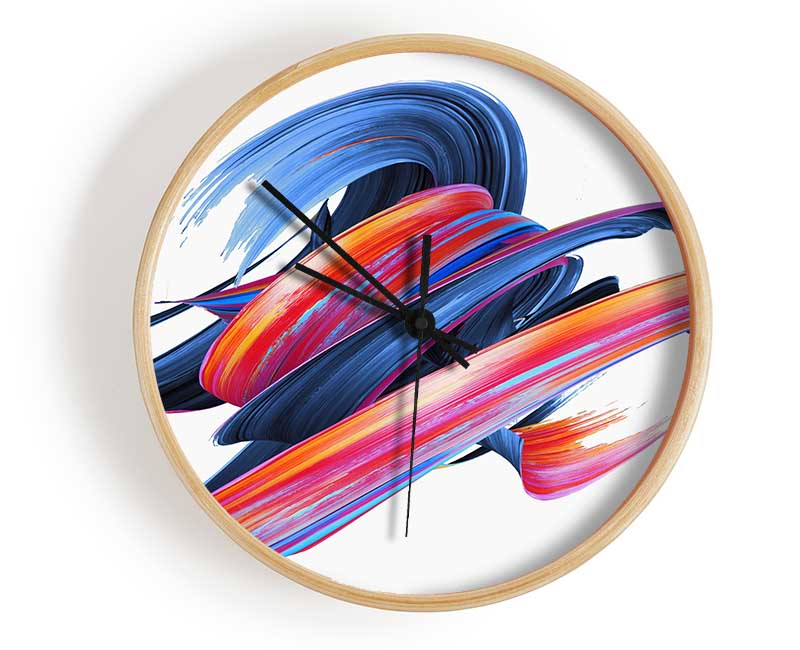 Swirl Of Paint On White Clock - Wallart-Direct UK