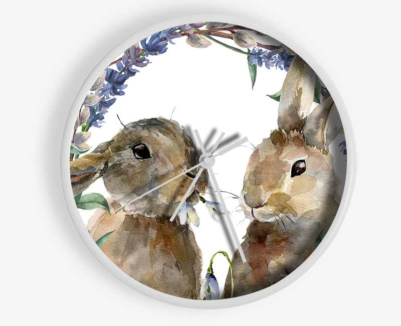 Two Watercolour Rabbits Clock - Wallart-Direct UK