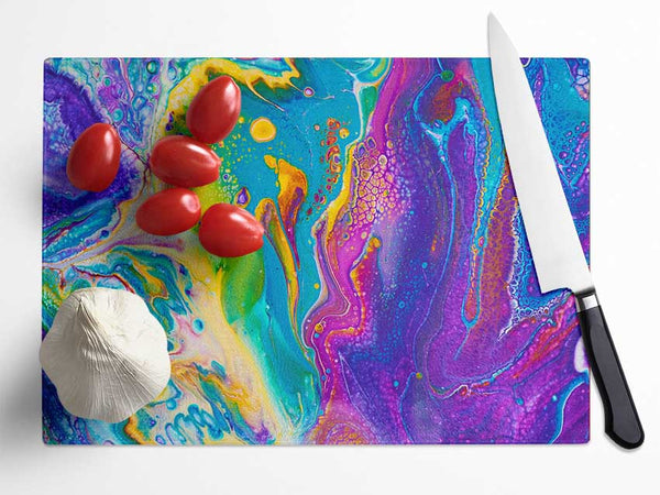 Multicoloured Swirls Of Oil Paint Glass Chopping Board