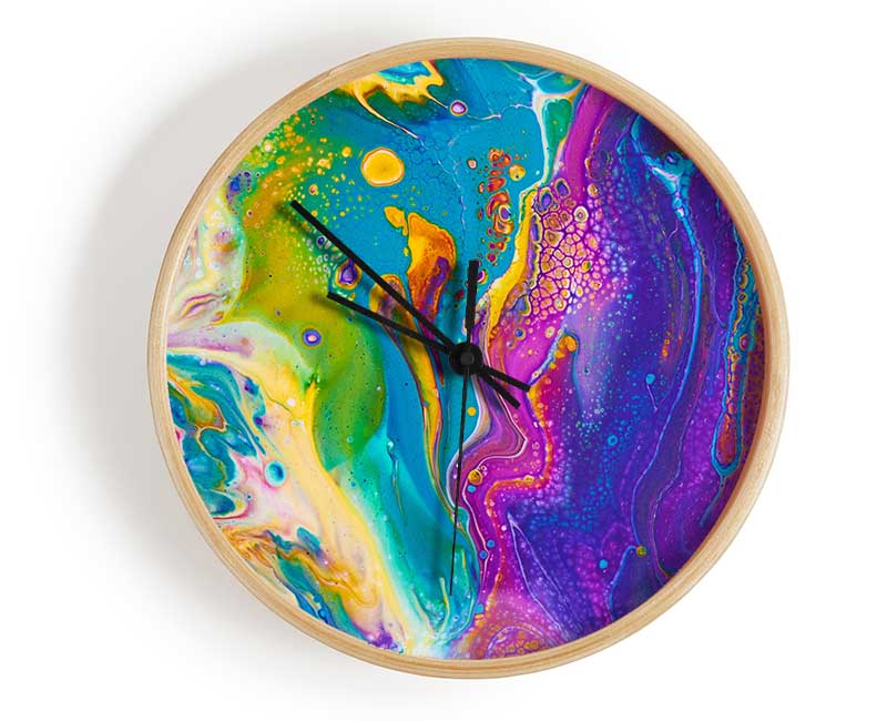 Multicoloured Swirls Of Oil Paint Clock - Wallart-Direct UK