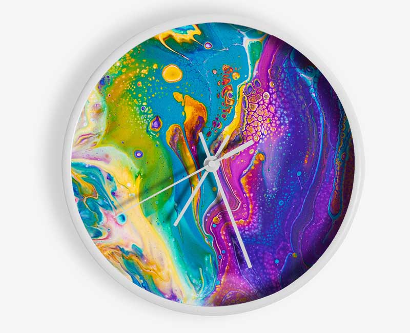 Multicoloured Swirls Of Oil Paint Clock - Wallart-Direct UK