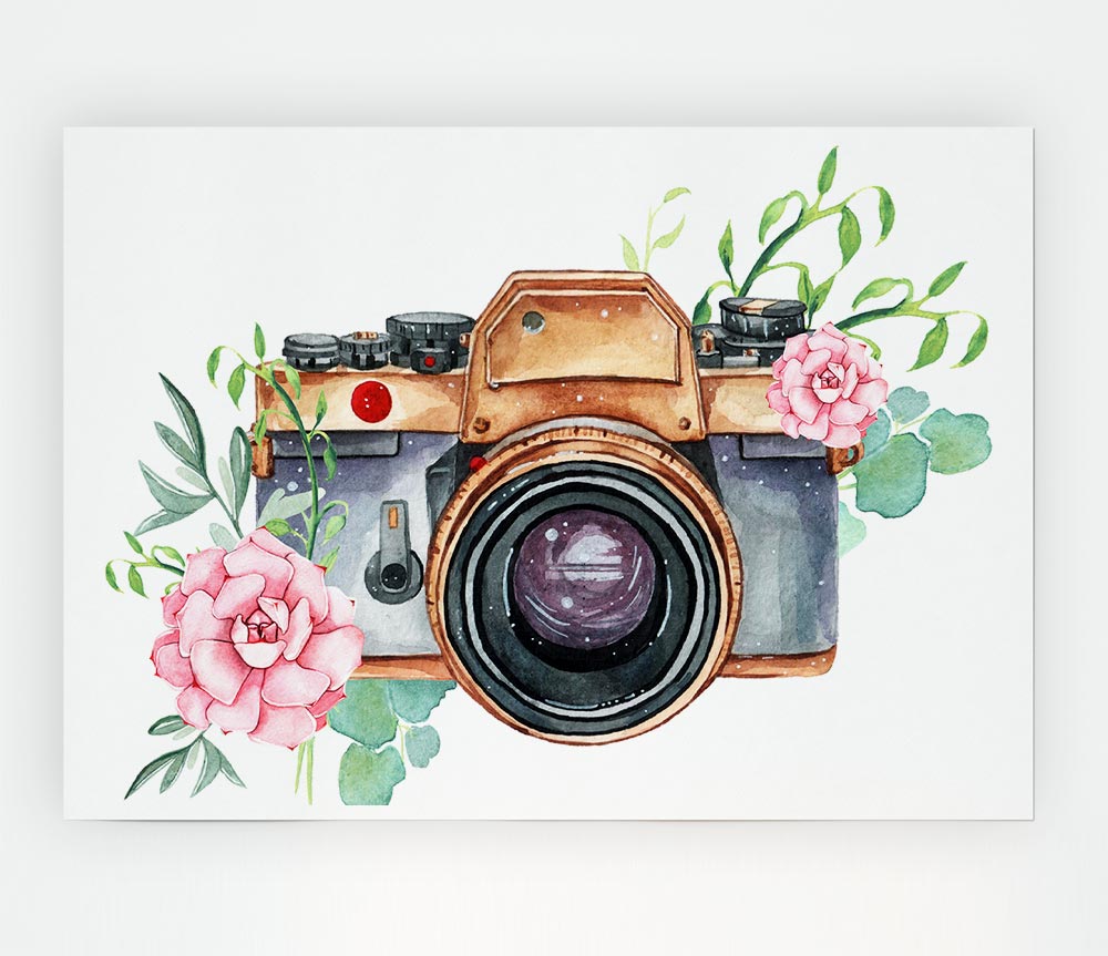 Vintage Camera Floral Print Poster Wall Art