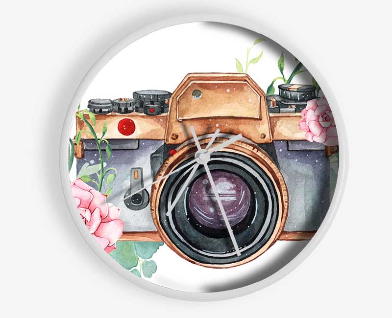 Vintage Camera Floral Clock - Wallart-Direct UK