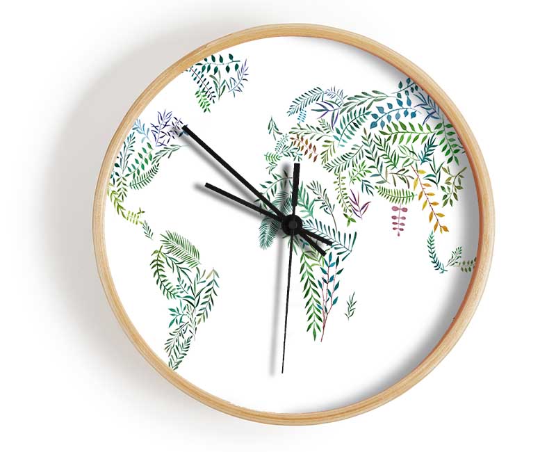 Leafy World Map Clock - Wallart-Direct UK