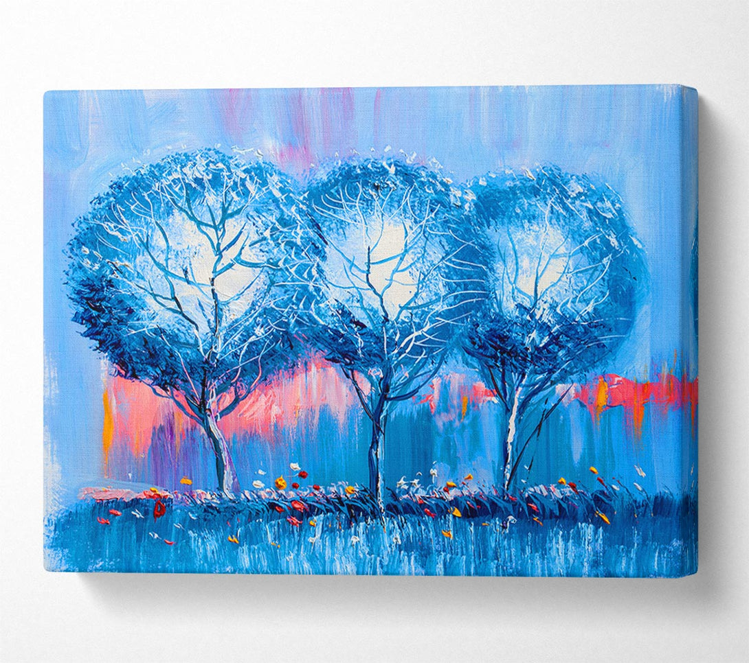 Picture of Three Blue Winter Trees Canvas Print Wall Art