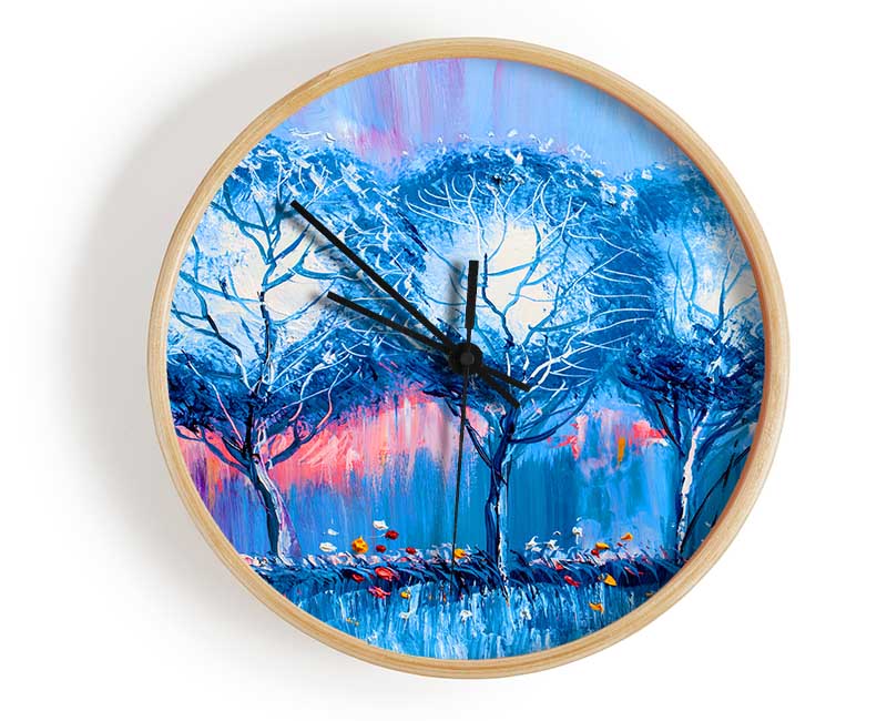 Three Blue Winter Trees Clock - Wallart-Direct UK