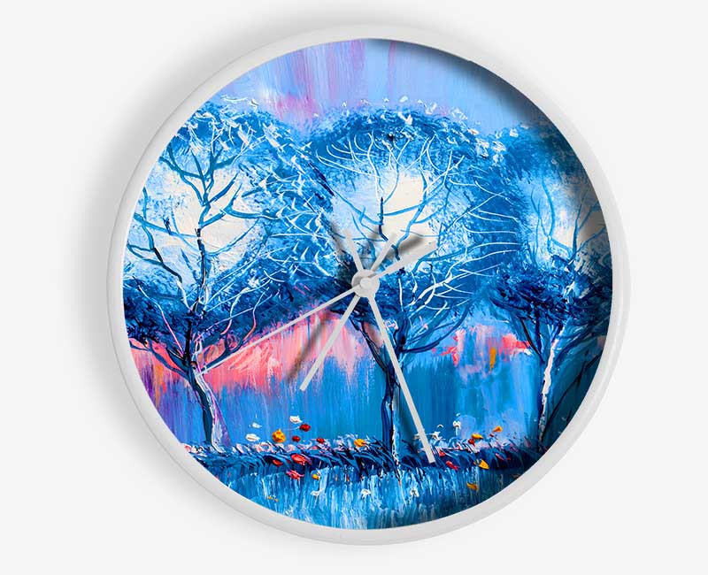 Three Blue Winter Trees Clock - Wallart-Direct UK