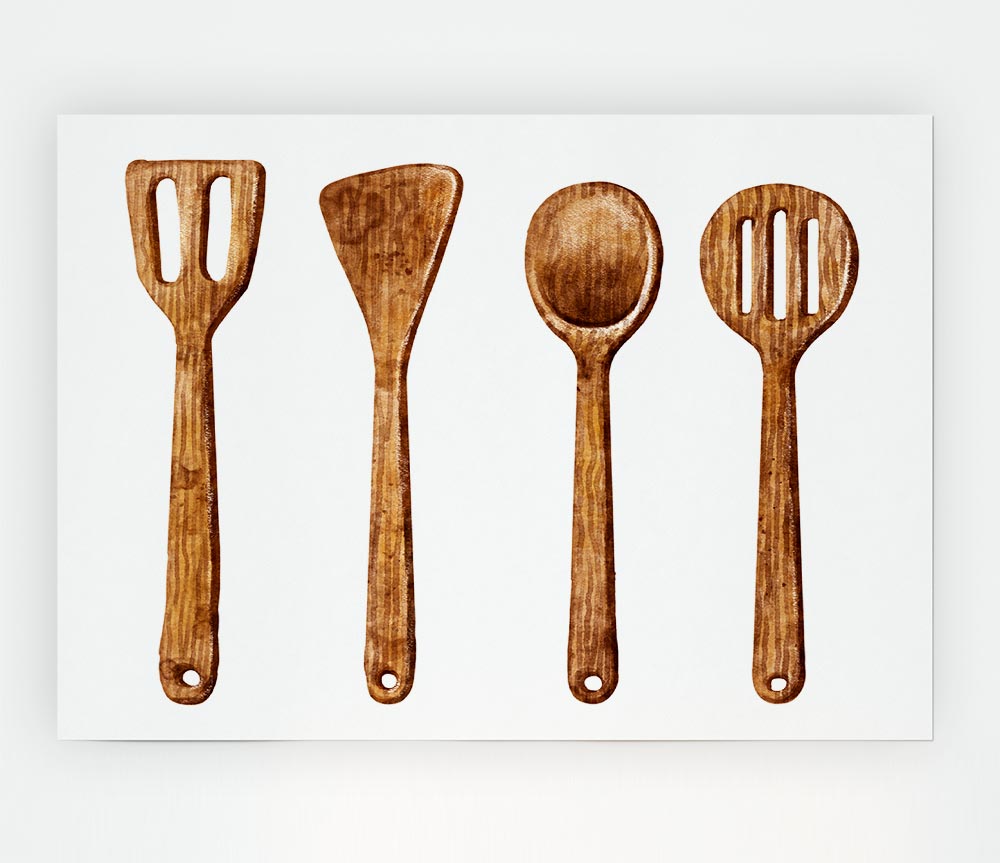 Wooden Utensils Print Poster Wall Art