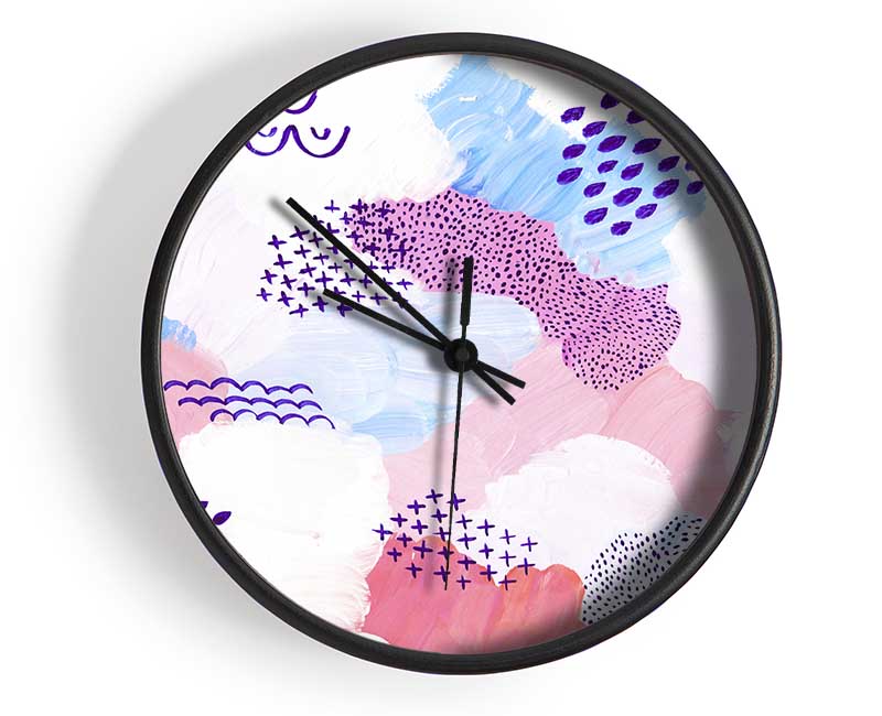 Mid Century Lilac Patterns Clock - Wallart-Direct UK