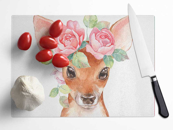 Water Colour Floral Deer Glass Chopping Board